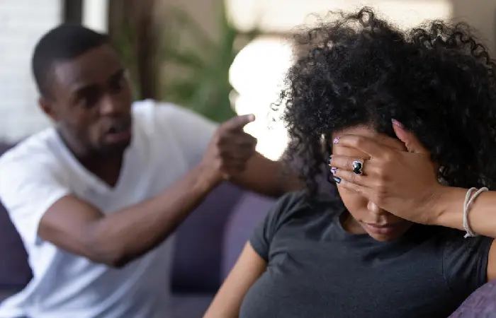 a husband yelling at his wife depicting an abusive relationship