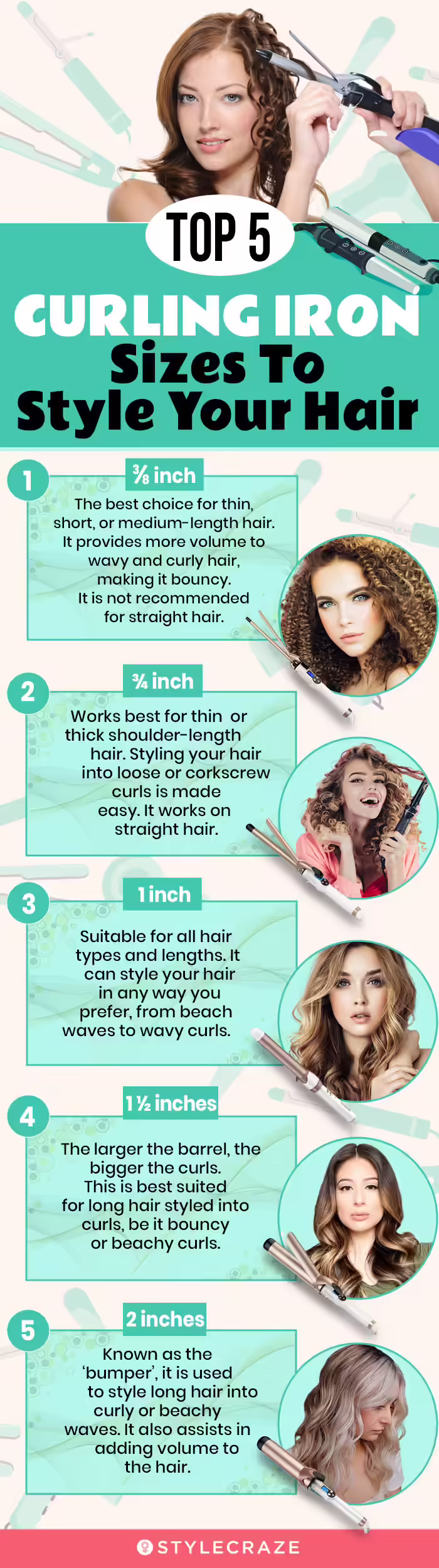 top 5 curling iron sizes to style your hair(infographic)
