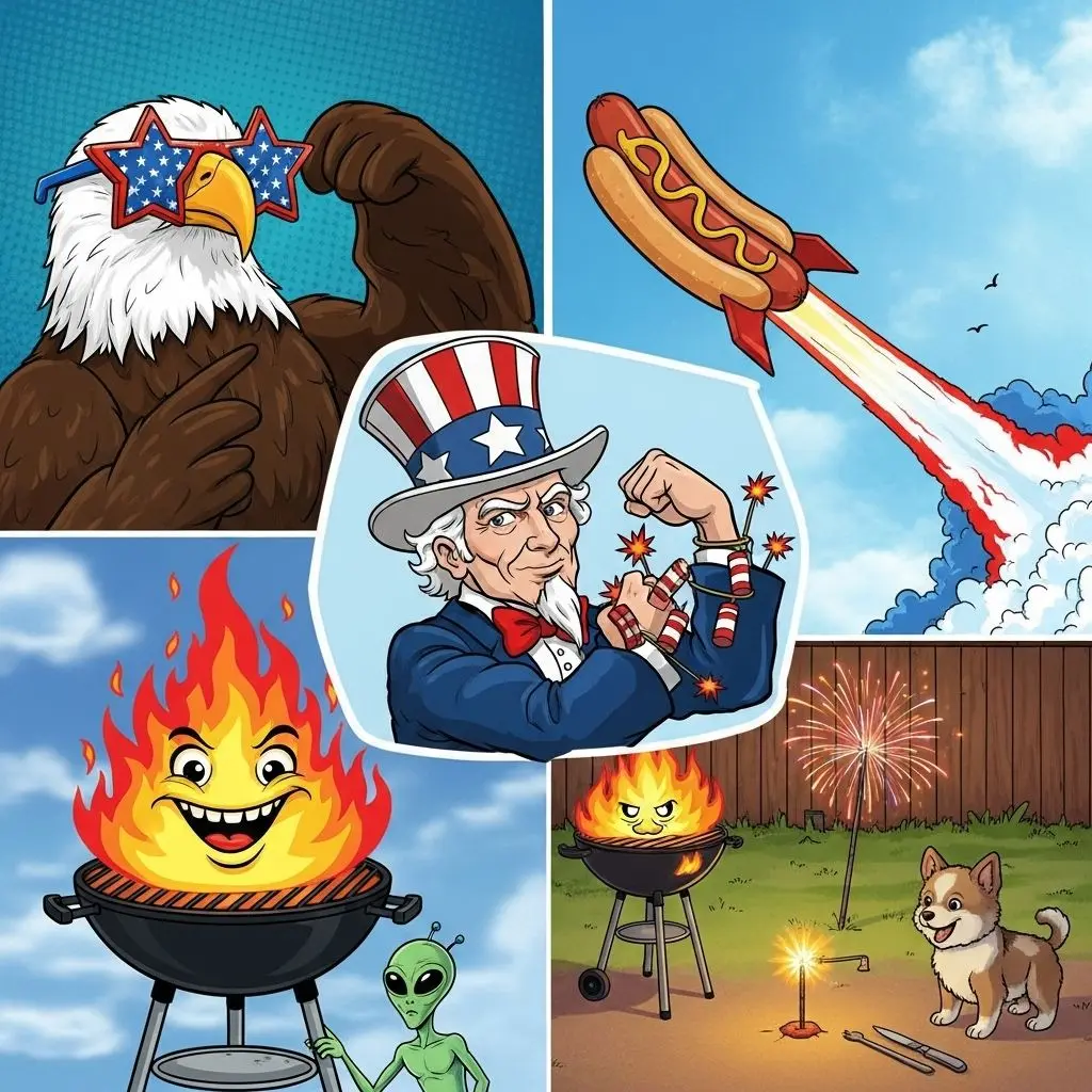 Laugh along as fireworks light up the sky and backyard grills sizzle with patriotic flair.