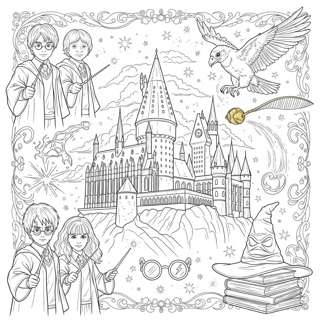 Discover intricate scenes of magic and creatures awaiting your creative touch.