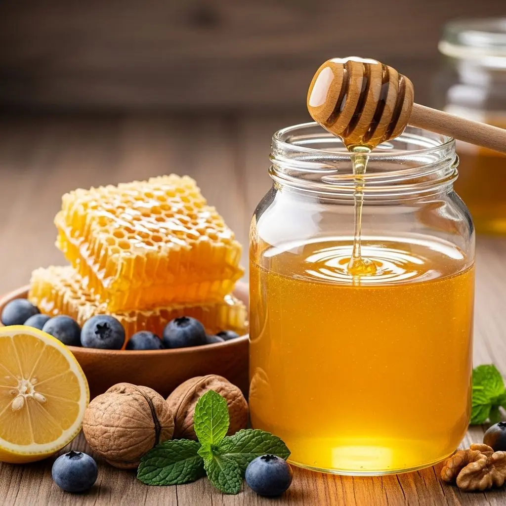 Discover honey's health benefits, nutritional value, types, uses for skin, and vital precautions for safe and effective consumption.