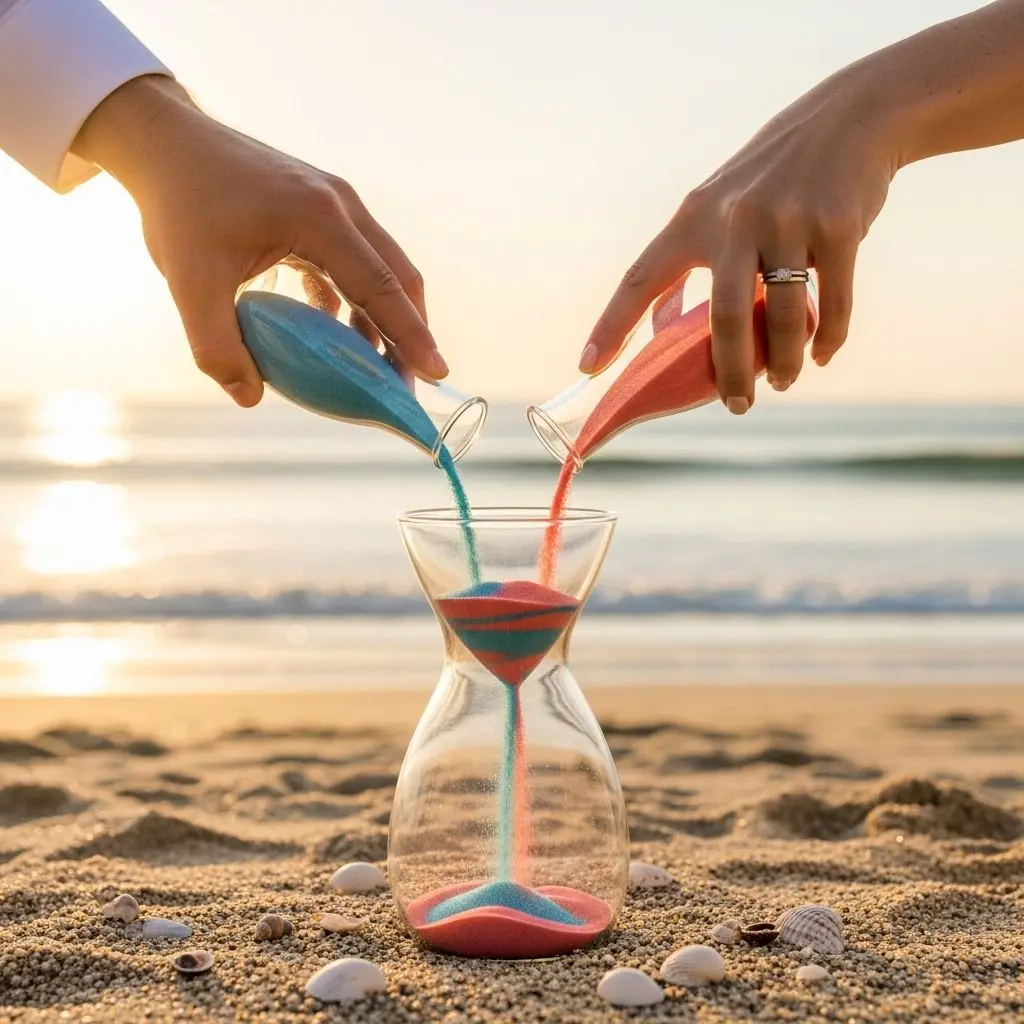 Discover the profound symbolism and customizable beauty of the Unity Sand Ceremony—a cherished wedding ritual signifying the blending of two lives and families.
