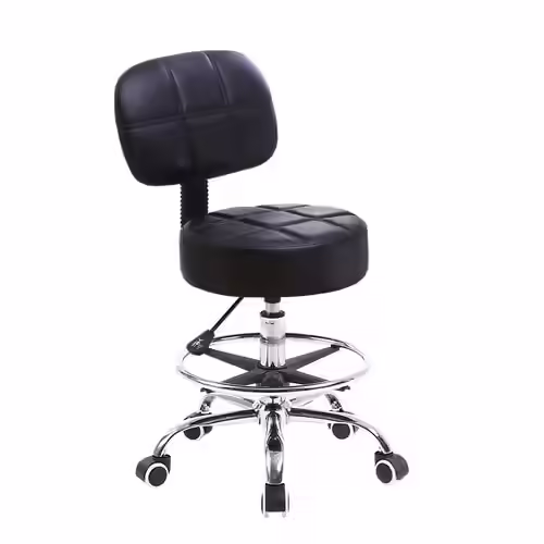  KKTONER Swivel Round Rolling Stool PU Leather with Adjustable Footrest