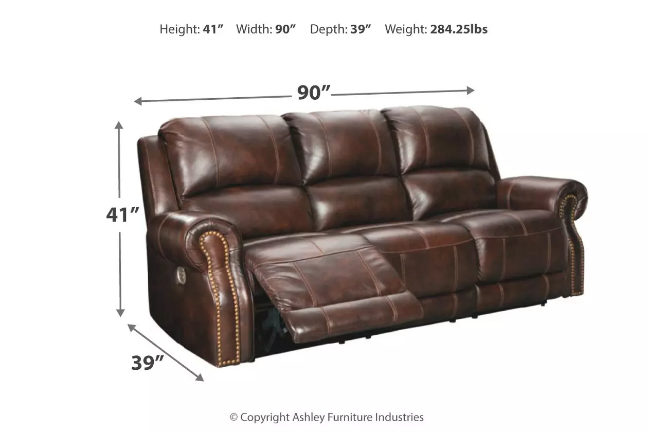  Signature Design By Ashley Power Reclining Sofa with Adjustable Headrest – Chocolate