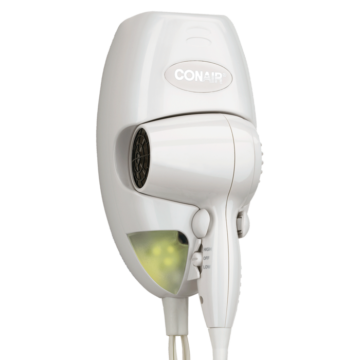 Conair 1600 Watt Wall-Mount Hair Dryer with LED Night Light, White