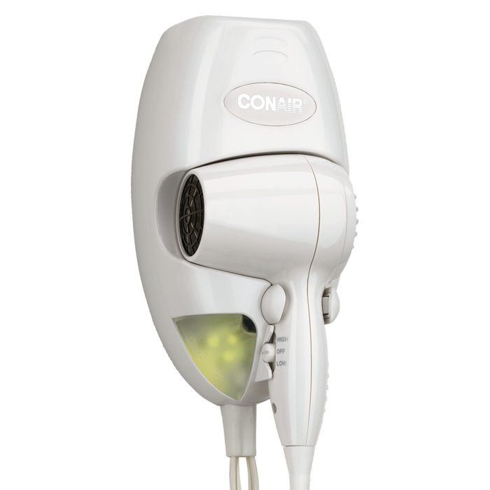 Conair 1600 Watt Wall-Mount Hair Dryer with LED Night Light, White