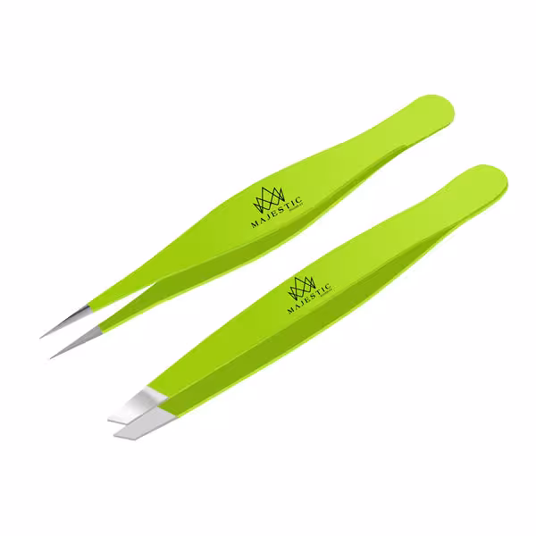 Fine Point Tweezers for Women and Men ? Splinter, Ticks, Facial or Chin Hair, Brow and Ingrown Hair Removal ? Sharp, Needle Nose, Stainless Steel, Surgical Tweezers Precision Pluckers Majestic Bombay Green