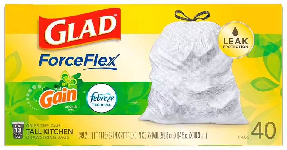 Glad ForceFlex Tall Kitchen Drawstring Trash Bags