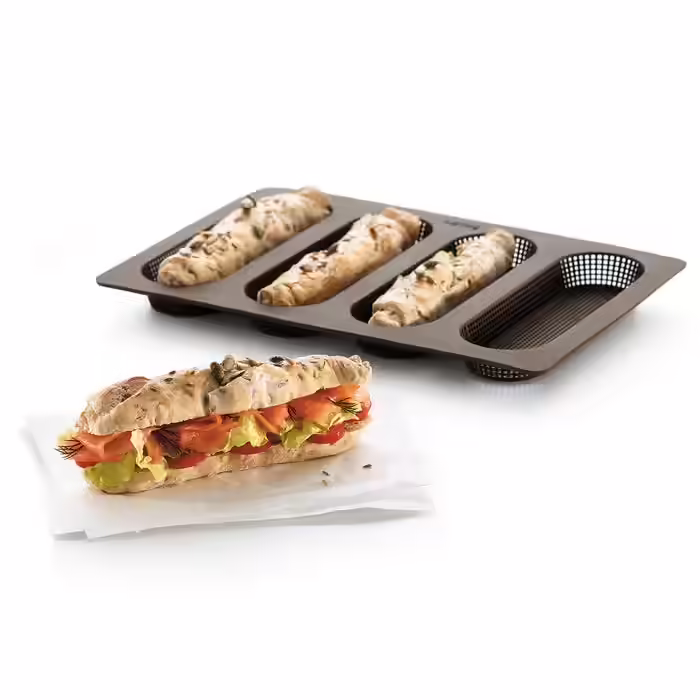 Lekue 4 Cavity Micro Perforated Mini Baguette Baking Pan