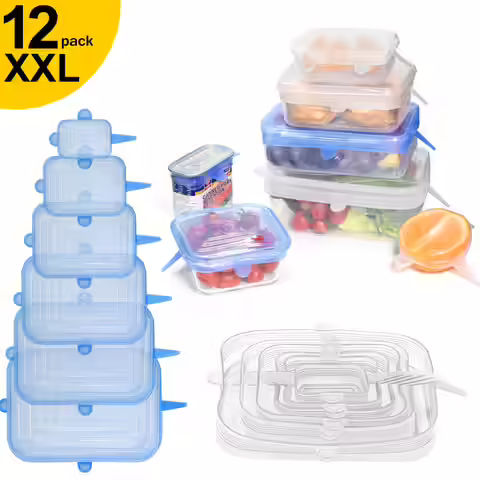Longzon 12pcs Silicone Stretch Lids Rectangular