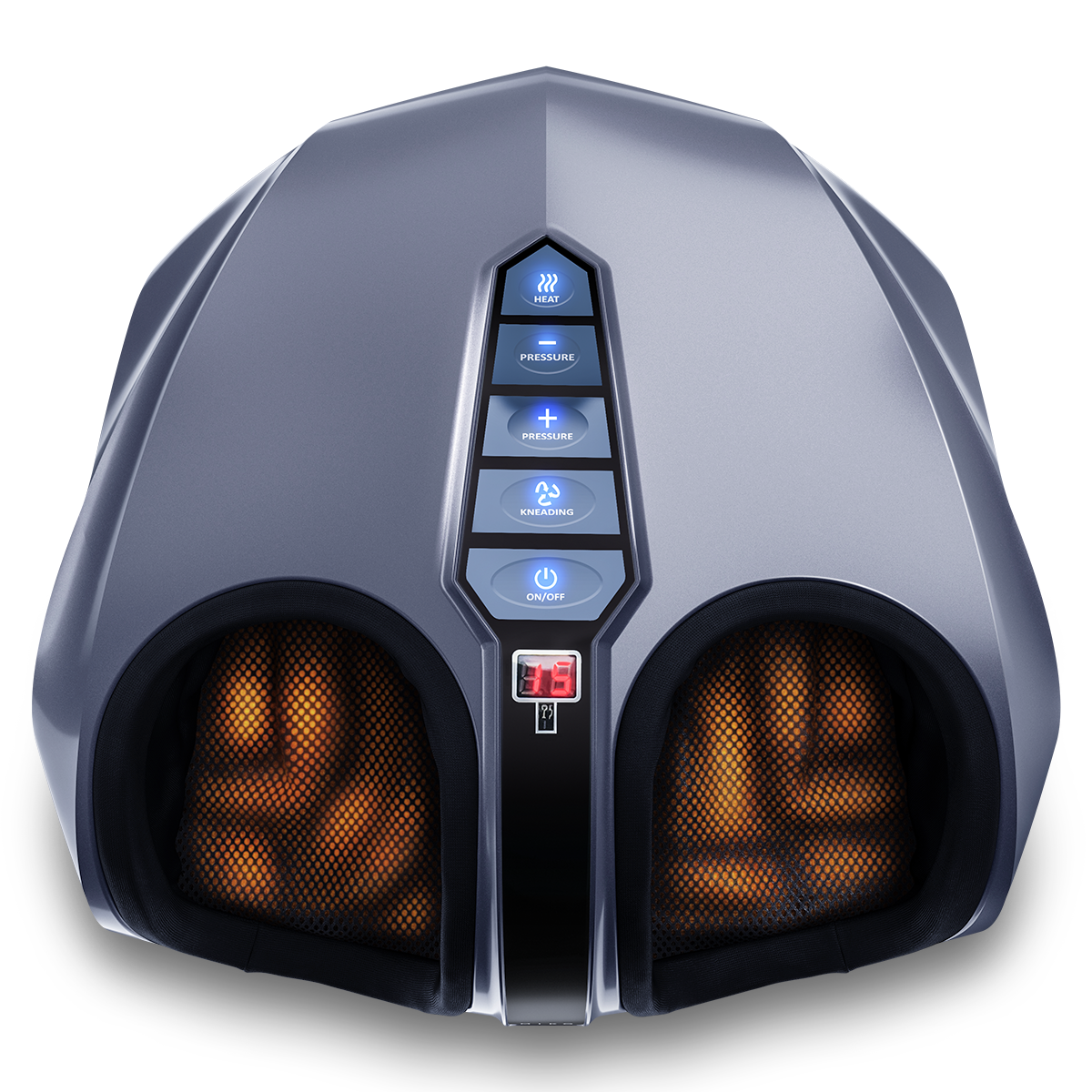 MIKO Foot Massager Machine with Deep-Kneading, Compression, Shiatsu, and Heat for Plantar Fasciitis, Neuropathy, Fits up to Men Size 13 Grey With Button