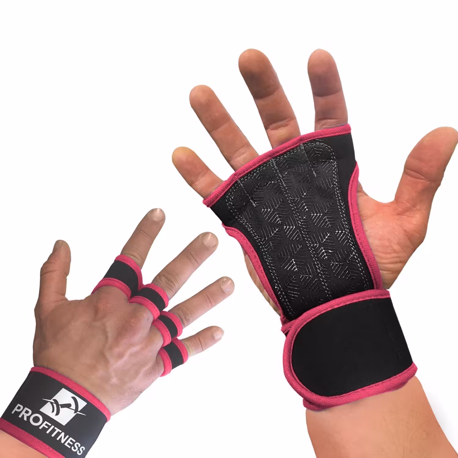 ProFitness Ventilated Cross Training Gloves with Wrist Support - Split Leather with Silicone Padding for Strong Grip + Protection from Injury - for Gym Workout, Weightlifting, Powerlifting & WOD Pink Medium