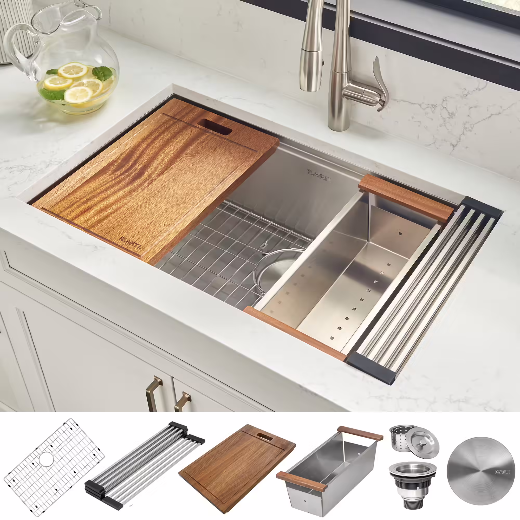 Ruvati 32in Workstation Ledge Undermount Stainless Steel Kitchen Sink