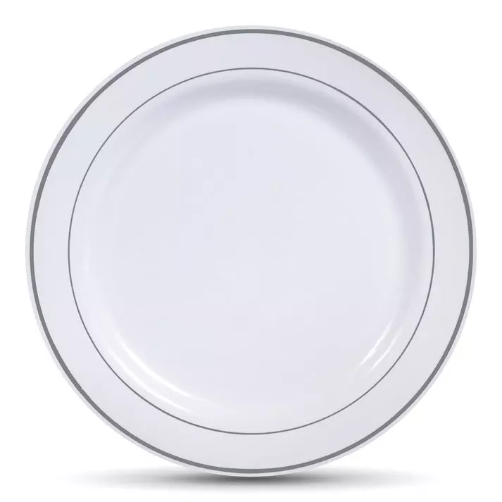 Select Settings Silver Rim Plastic Dinner Plates