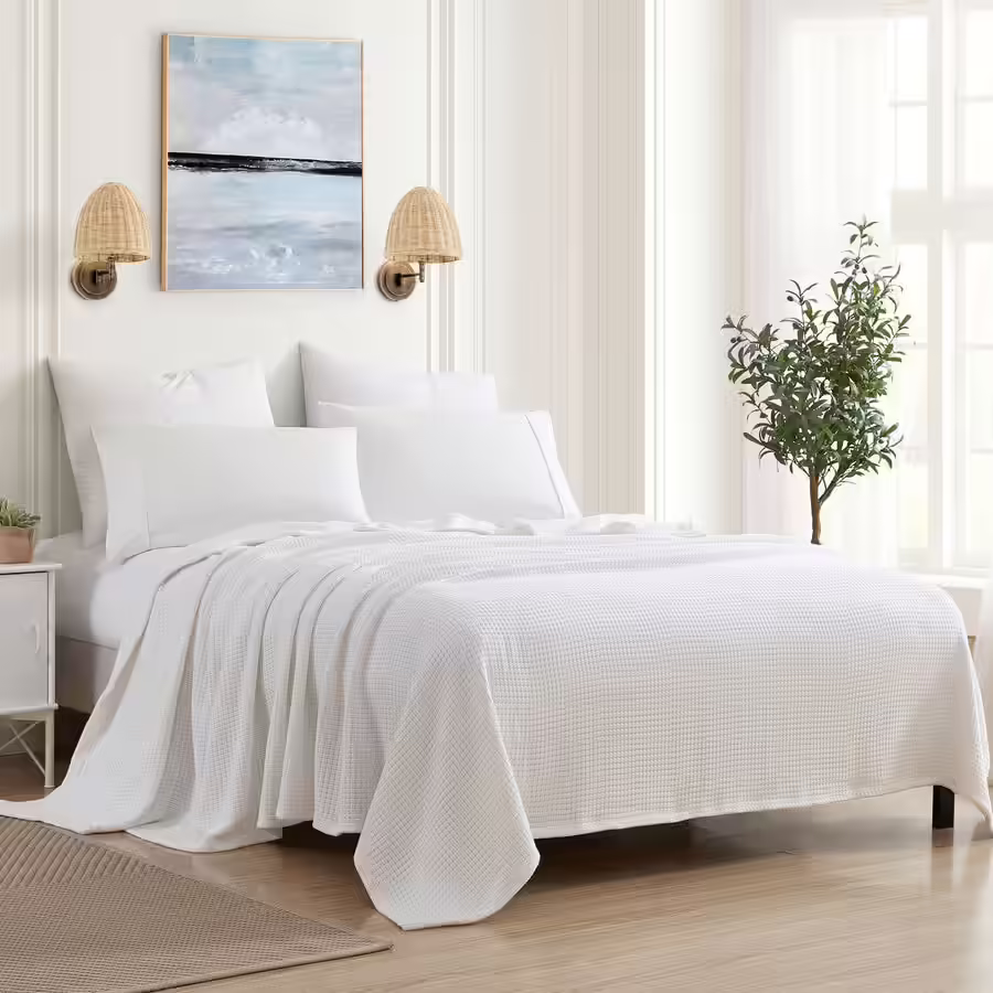 Sweet Home Collection 100% Fine Cotton Luxurious Basket Weave Blanket