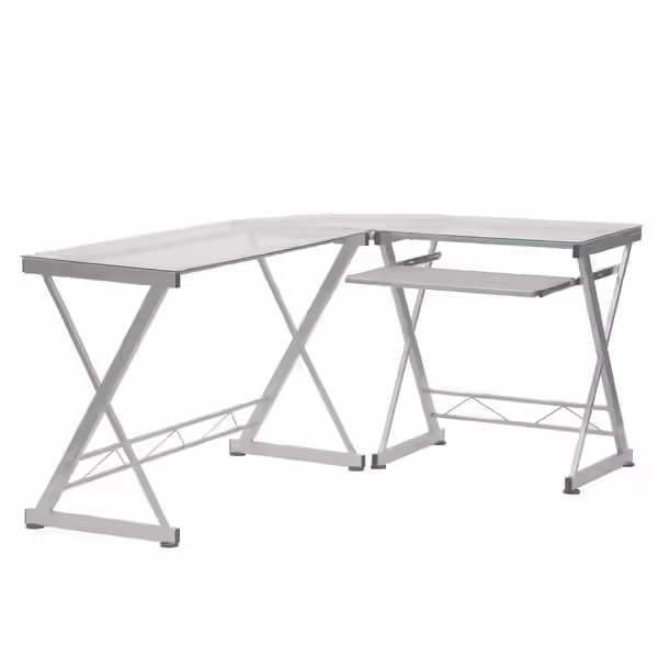 Techni Mobili Tempered Glass L-Shaped Corner Desk