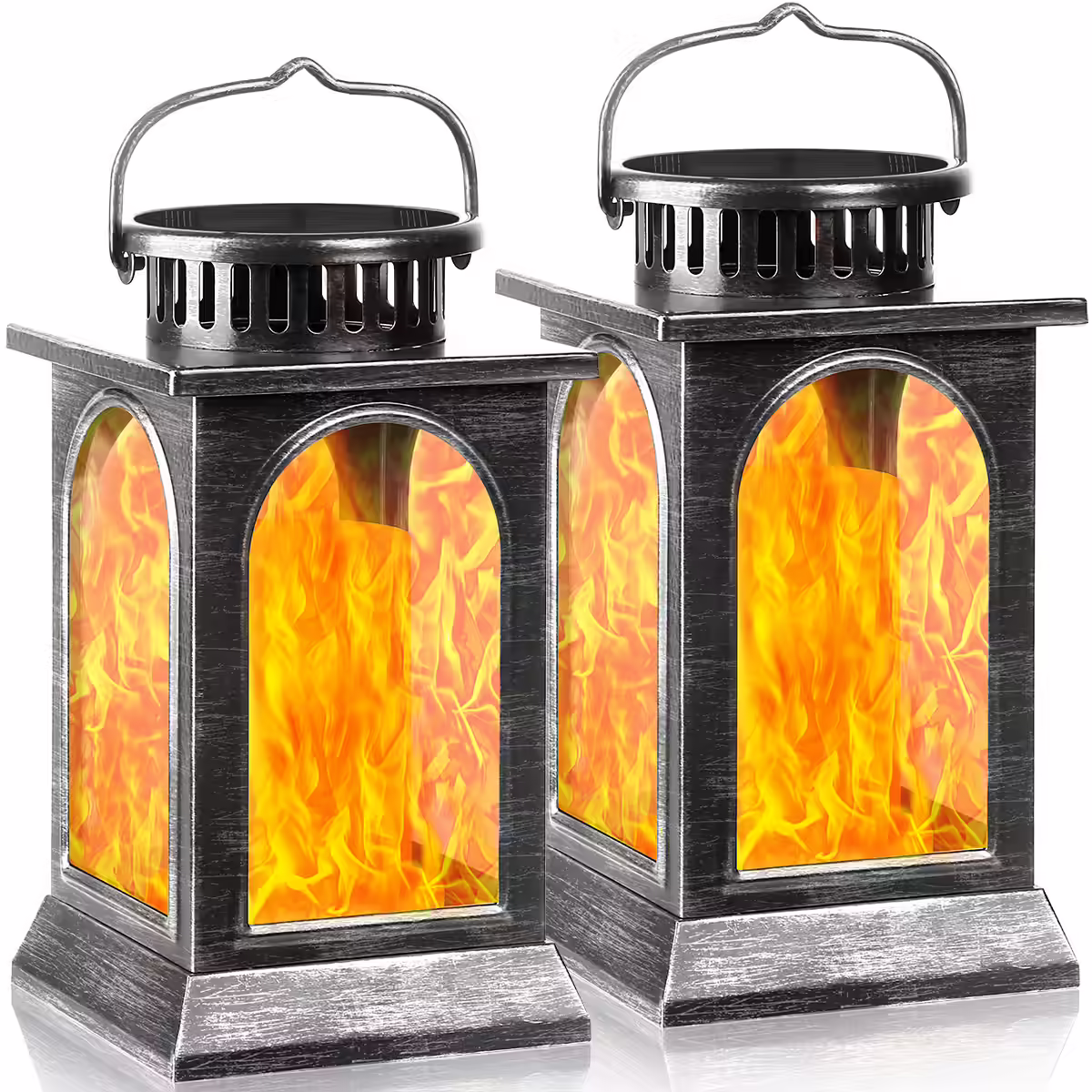 TomCare Solar lights Metal Flickering Flame Solar Lantern